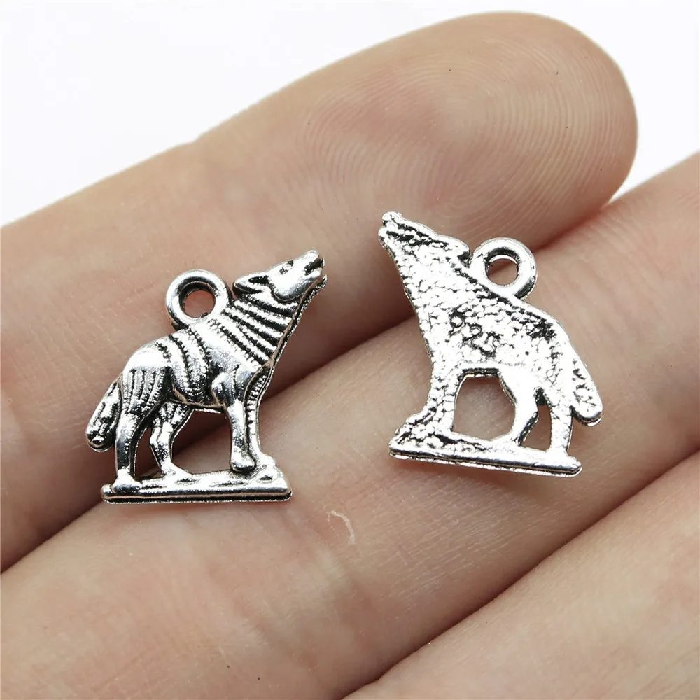 WYSIWYG 20pcs 15x15mm Charm Howl Wolf Howl Wolf Charms For Jewelry Making Antique Silver Color Wolf Charms