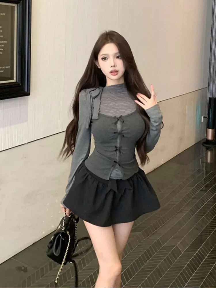 Conjunto de Dos Piezas de Punto Coreano para Mujer, Top Largo de Otoño, Sensación de Alta Gama, Estilo Puro y Sensual