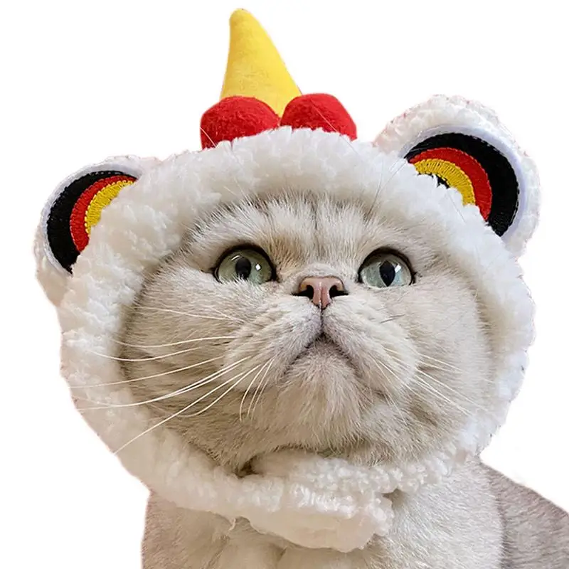 Pet Lion Costume Spring Festival Dog Dance Lion Clothes Soft Cat Hat Headwear Funny Holiday Dress Up Supplies For Cat Puppy Dog