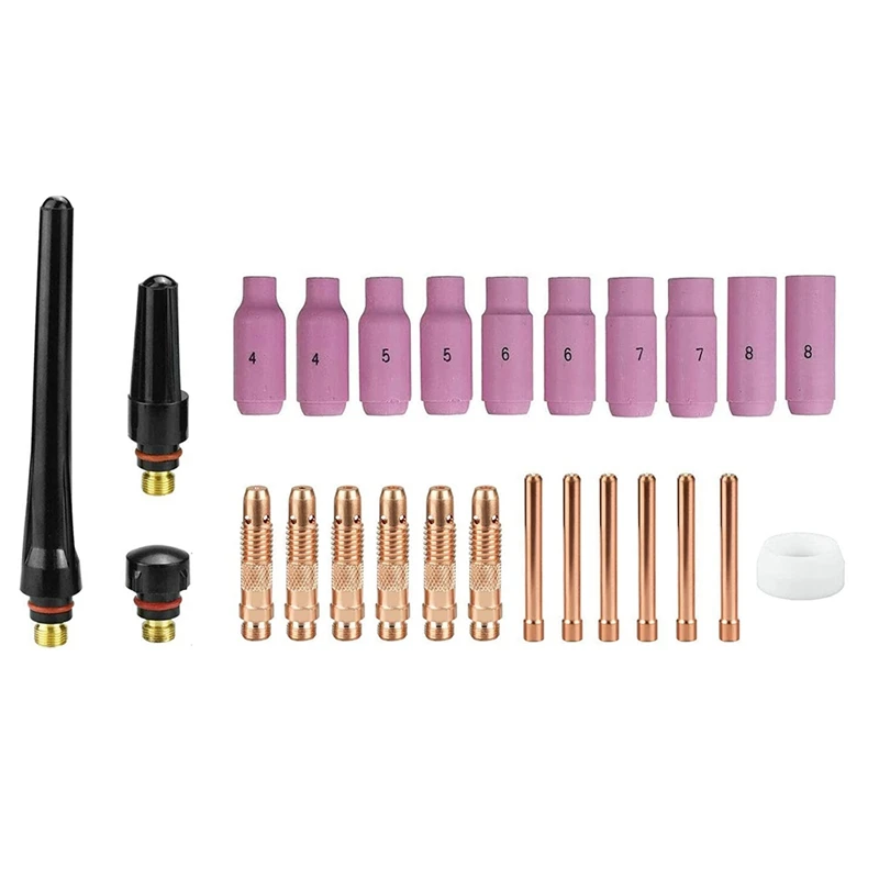 

A81M New 26Pcs TIG Welding Torch Accessories Kit For TIG WP-17/18/26, With Collets Body Alumina Nozzle Consumables Kit