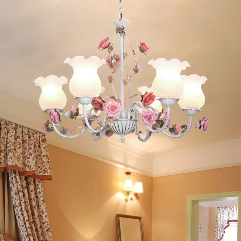 Living room idyllic chandelier girl princess room light in the bedroom creative rose flower beauty salon flowers and lanterns