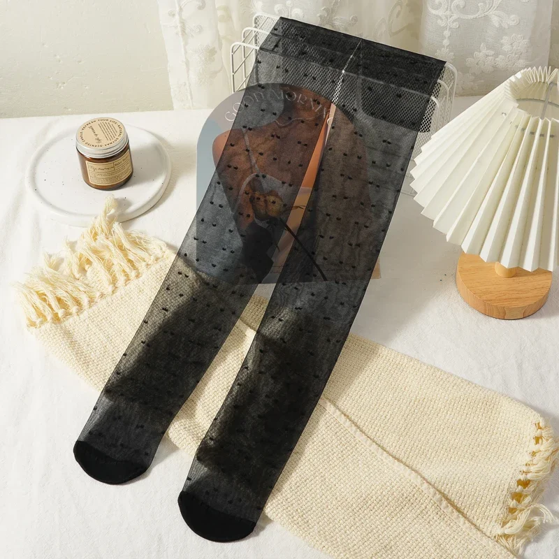 

Black and White JK Lolita Socks Love Polka Dot Over-the-Knee Socks Women's Slim Thin Transparent Stockings Ins Trend