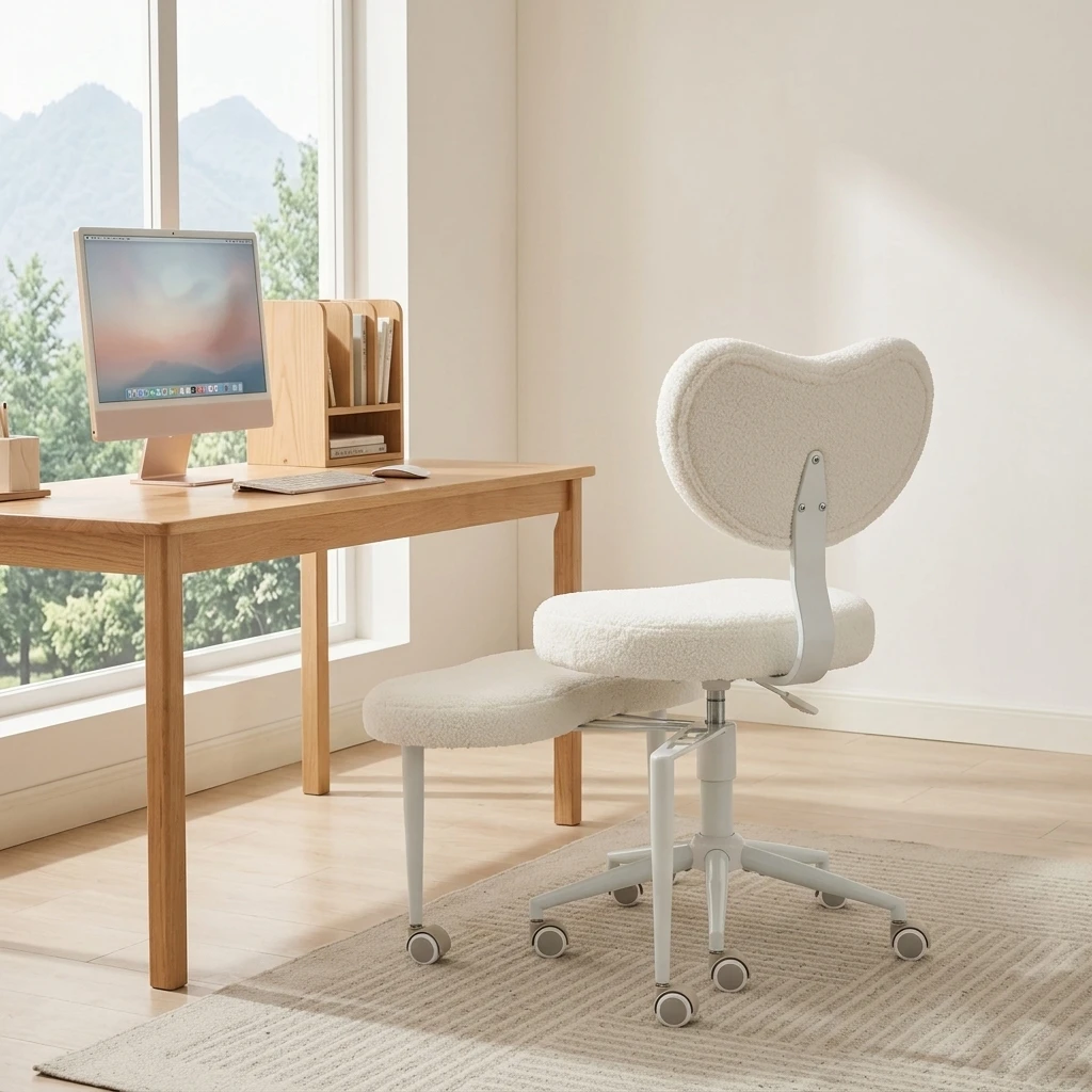 Meditation Office Chair, Cross Legged Desk Chair with Adjustable Footstool, Modern Criss Cross Task Stool with Lumbar Support for Home Office