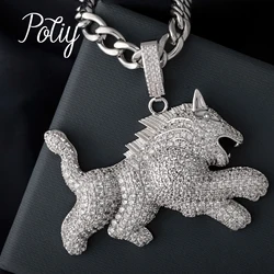 Potiy Cheetah Leopard Stereoscopic Copper Cubic Zirconia Pendant Necklace With for Men Women