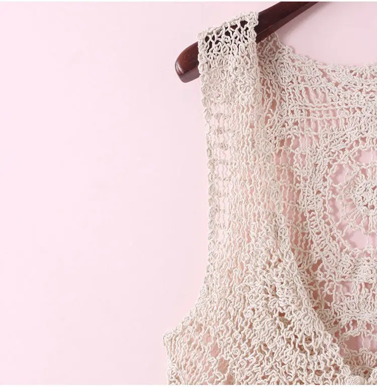 Women All-matching Sleeveless Hollow Out Tank Top Solid Color Knitted Waistcoat Crochet Cardigan Sweater Vest Women Outwear L61