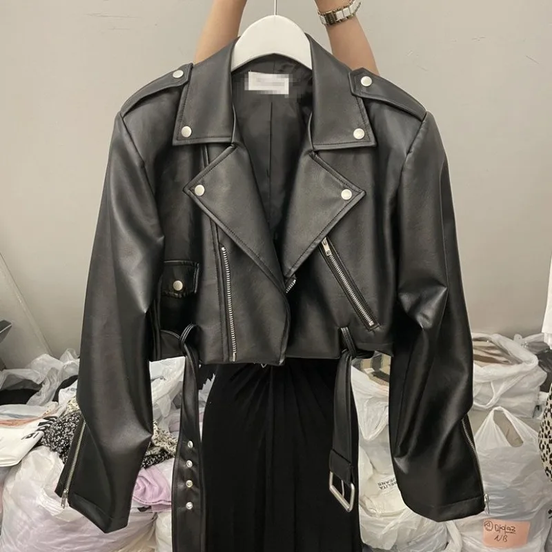 New in Jackets Women Clothing Lapels Zipper PU Short Styles Slimming Coat 2025 Fashion Spliced Tops Streetwear Women's Coat