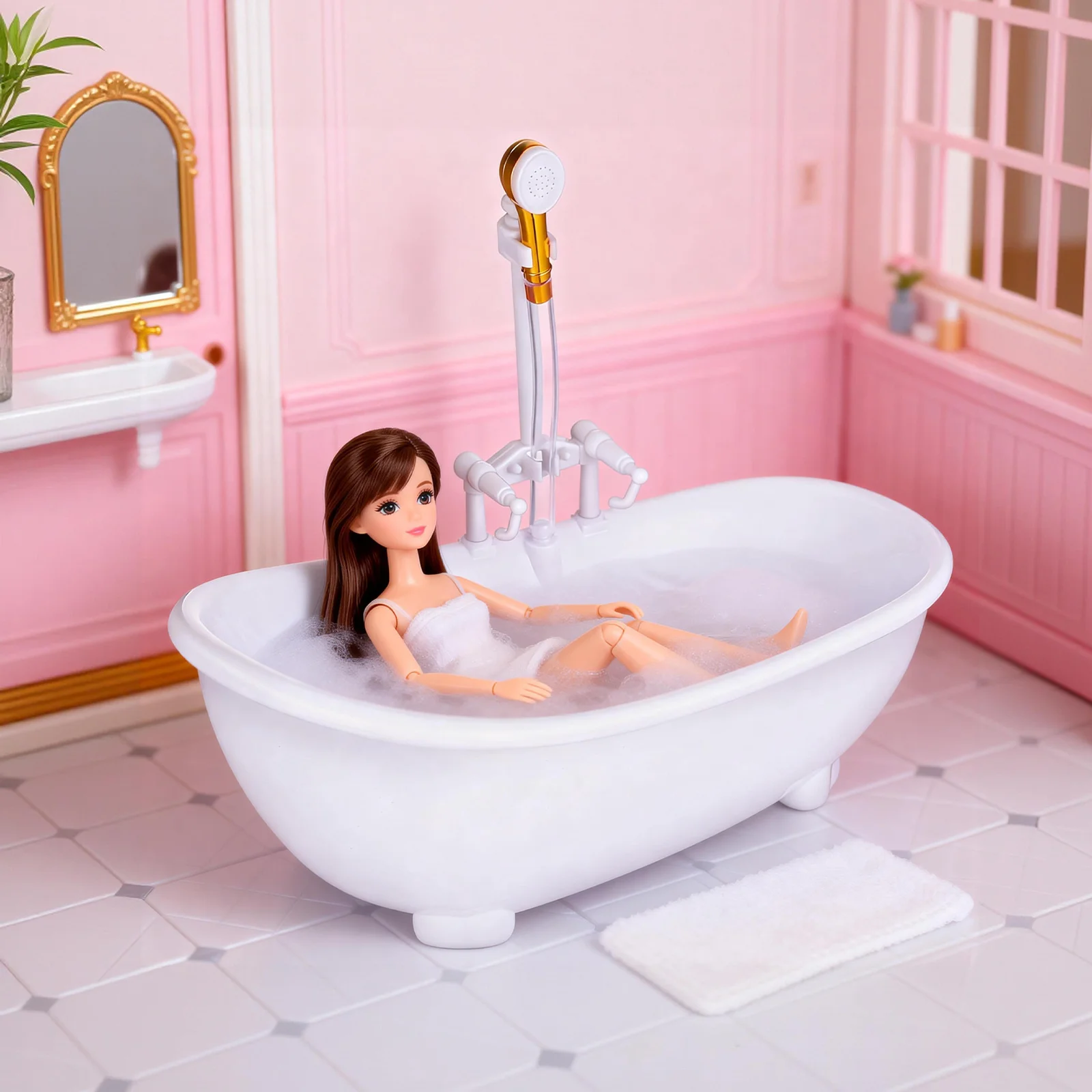 Bañera eléctrica con rociador de agua, Mini cubo de ducha de plástico blanco para niños, rociador operado, baño divertido con 5 Aaa