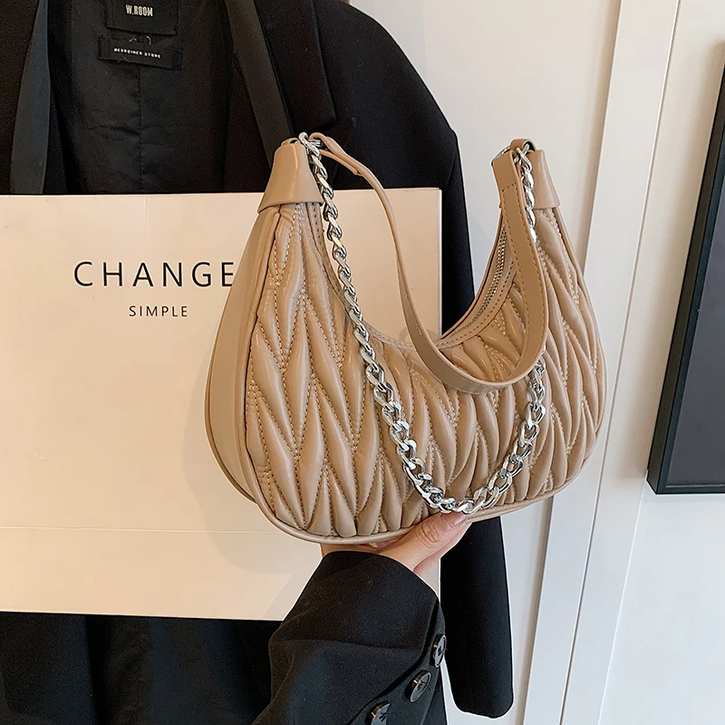 حقيبة نسائية على شكل هلال تحت الإبط من جلد البولي يوريثان، حقيبة نصف قمر عصرية ذات سعة كبيرة، حقيبة بسيطة، حقيبة يومية للسيدات #2