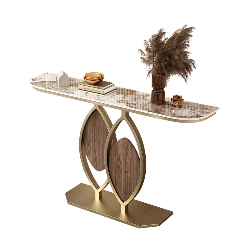 

Light luxury rock slab entrance table Creative stainless steel Corridor decorative entrance cabinet Simple wall view