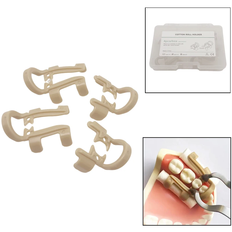 

Dental Cotton Roll Clips 4Pcs Set Resin Hemostatic Clamps for Molar Premolar Endodontic Restorative Dental Tools