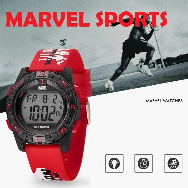 Marvel For Children Watch Avengers Sport Digital Wristwatch 100m Waterproof Boy Girl Unisex Student Multi Functions Alarm Clock