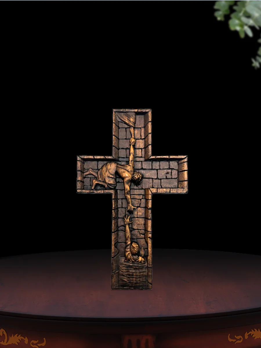 Handmade Savior Wooden Cross Wall Decor - 3D Carved Jesus Religious Art, Vintage Church Hanging Crucifix for Home Altar
