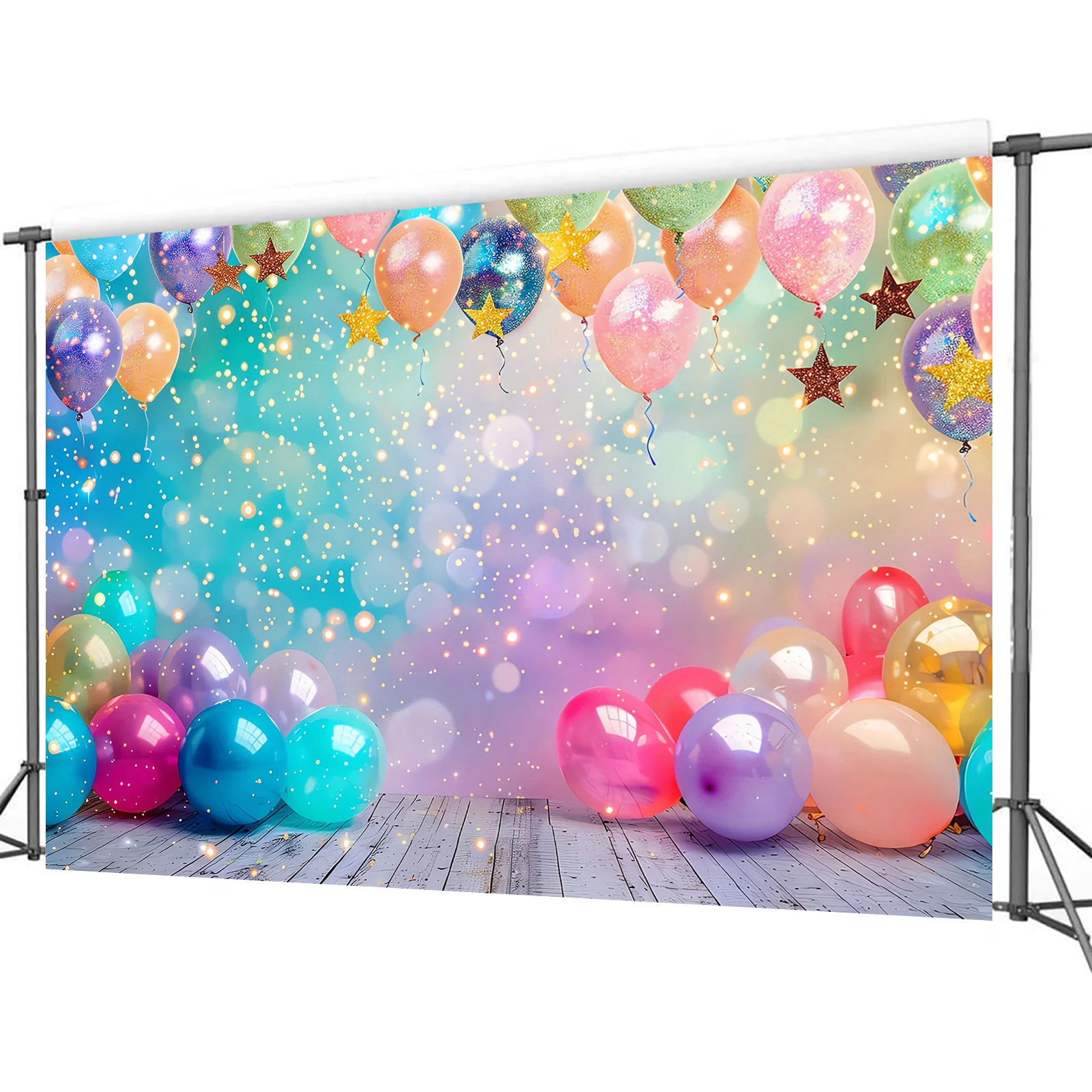 قطعة واحدة، مناسبة لجميع المناسبات كخلفية احتفالية - بالونات حية ونجوم لامعة