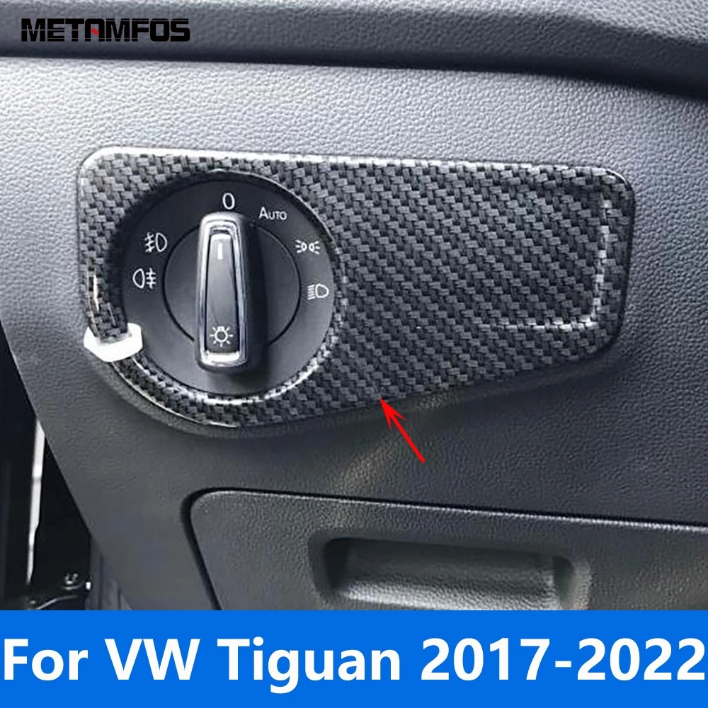 Car Accessories For Volkswagen VW Tiguan 2017-2021 2022 Carbon Fiber Interior Head Lamp Light Switch Button Panel Cover Trim