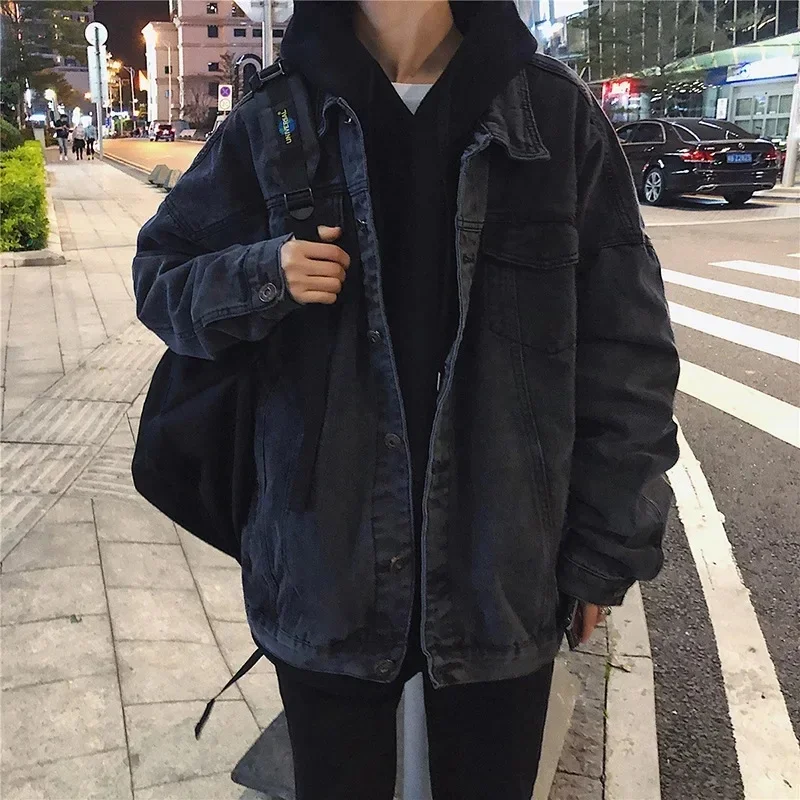 New Fashion Trend Solid Color Denim Jacket 2024 Spring and Autumn Men's Casual Loose Comfortable Large Size High Quality Coat