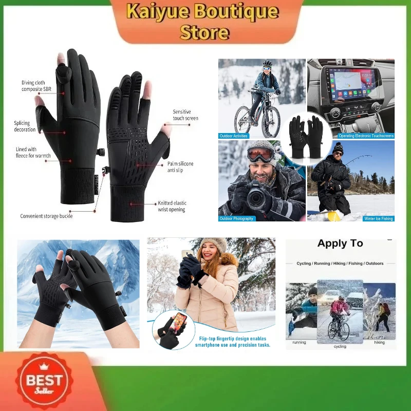 

Black 1Pair Winter Thermal Touchscreen Gloves, Outdoor Waterproof Cold-Resistant Gloves, Unisex for Driving, Cycling, and Skiing