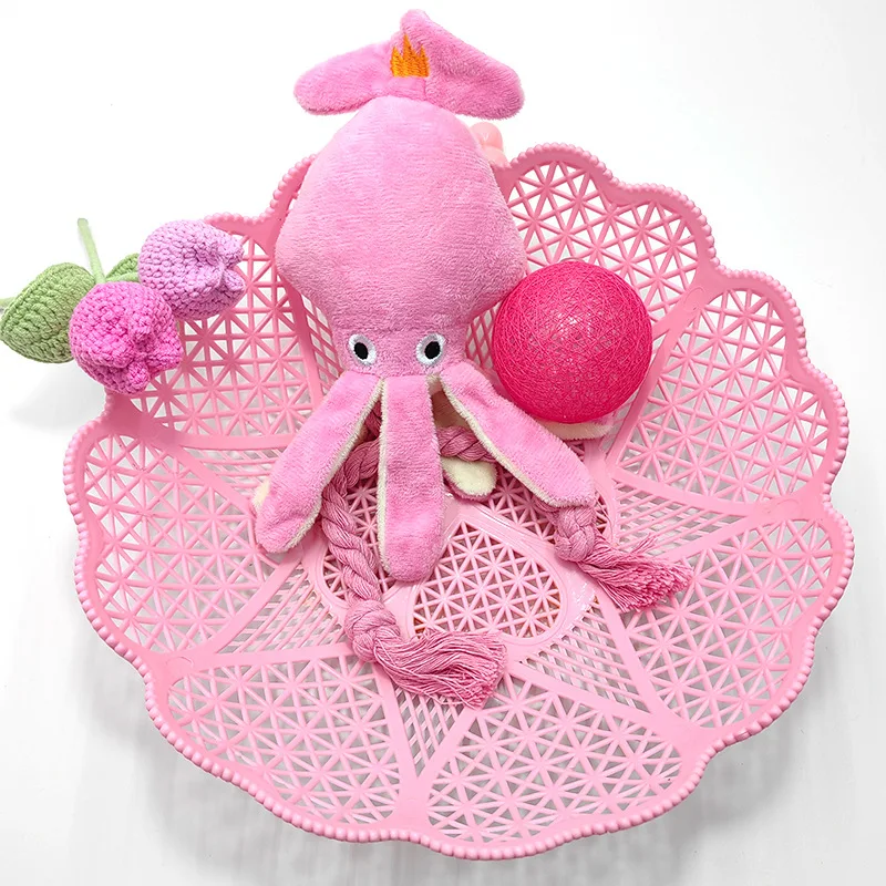 Dog Toy Pink Octopus Plush Doll Pet Sound Toy Molar Tooth Cleaning Golden Retriever Teddy Poodle Relieving Stuffy Pet Supplies