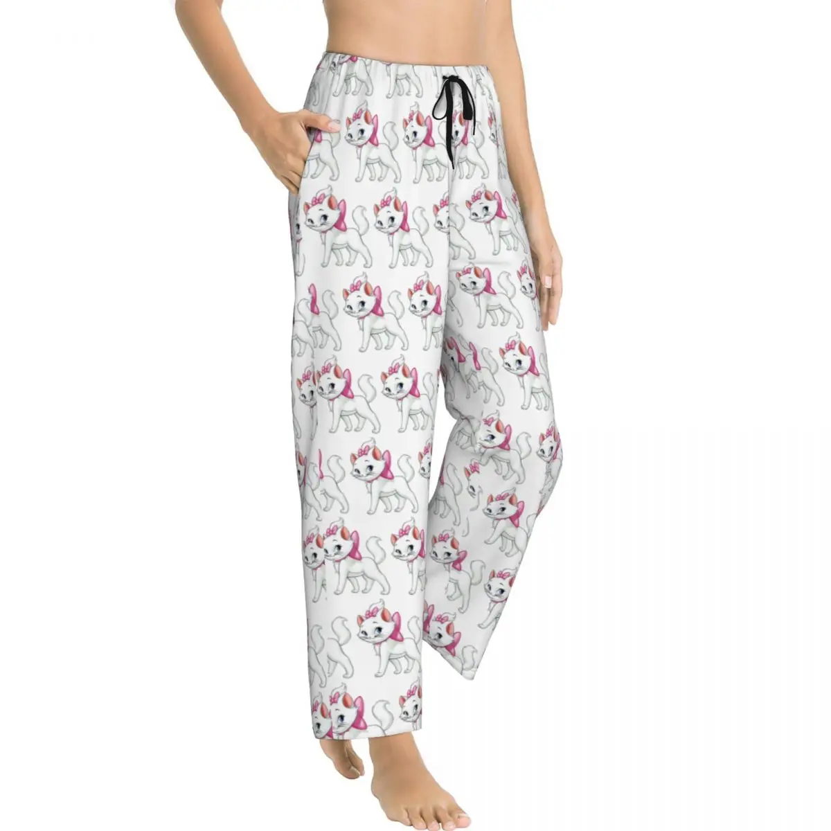 Custom Print Aristocats Animation Marie Cat Pajama Pants for Women Sleep Sleepwear Bottoms with Pockets