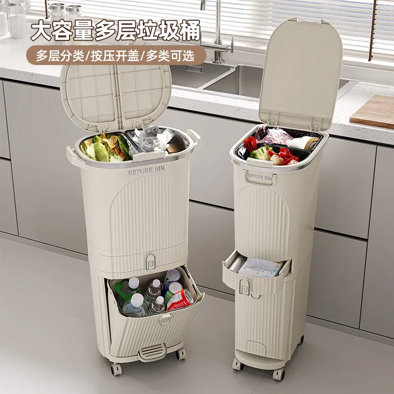 Kitchen trash can with lid toilet multi-functional dry and wet trash can Japanese household living room seam storage bucket deod