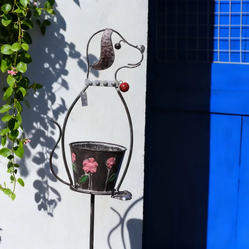 Cross-border Outdoor Courtyard Creative Garden Villa Flower Placement Iron Puppy with Pot Ornaments Gardening Groceries
