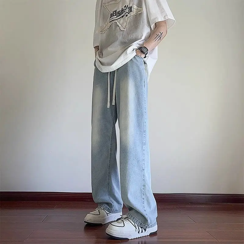 Spring Autumn Fashion Solid Color the Middle Casual Loose Jeans Men's Clothing American Style Chaopai Simplicity Straight Pants