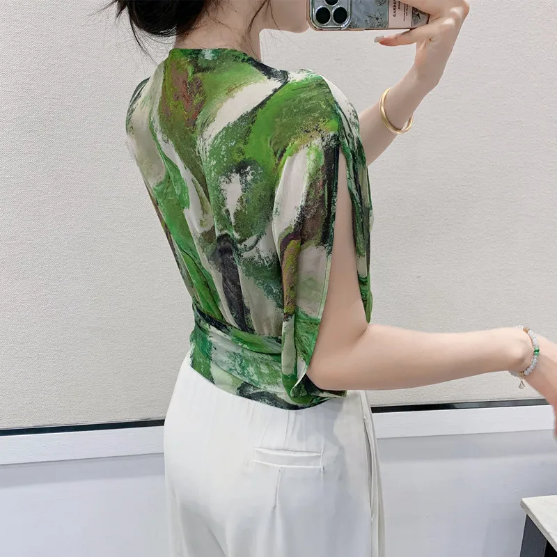 MadBlack-Women's European T-Shirt, Sexy V Neck Halo Printing Ribbon, Clubwear Short Sleeve Loose S-3XL Tee, 2025 Summer T54307CC