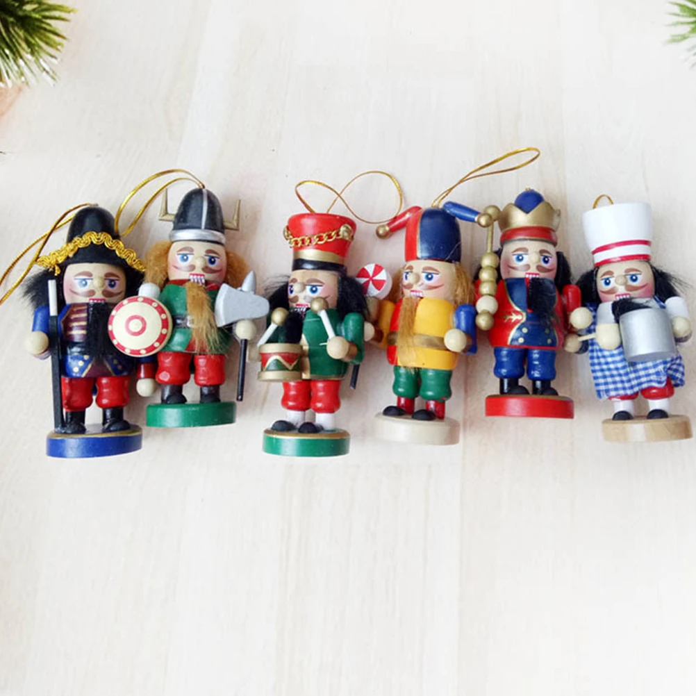 

6Pcs Nutcracker Puppet Wooden Ornament Christmas Decorations for Indoor Space Living Room Bedroom Desktop Adornment Reusable