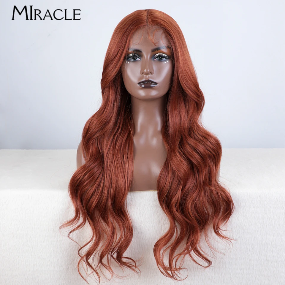 MIRACLE Synthetic Lace Front Wig for Black Women 28 Inch Cosplay Wig Body Wave Ginger Fake Hair Blonde Wig Female Lace Wigs