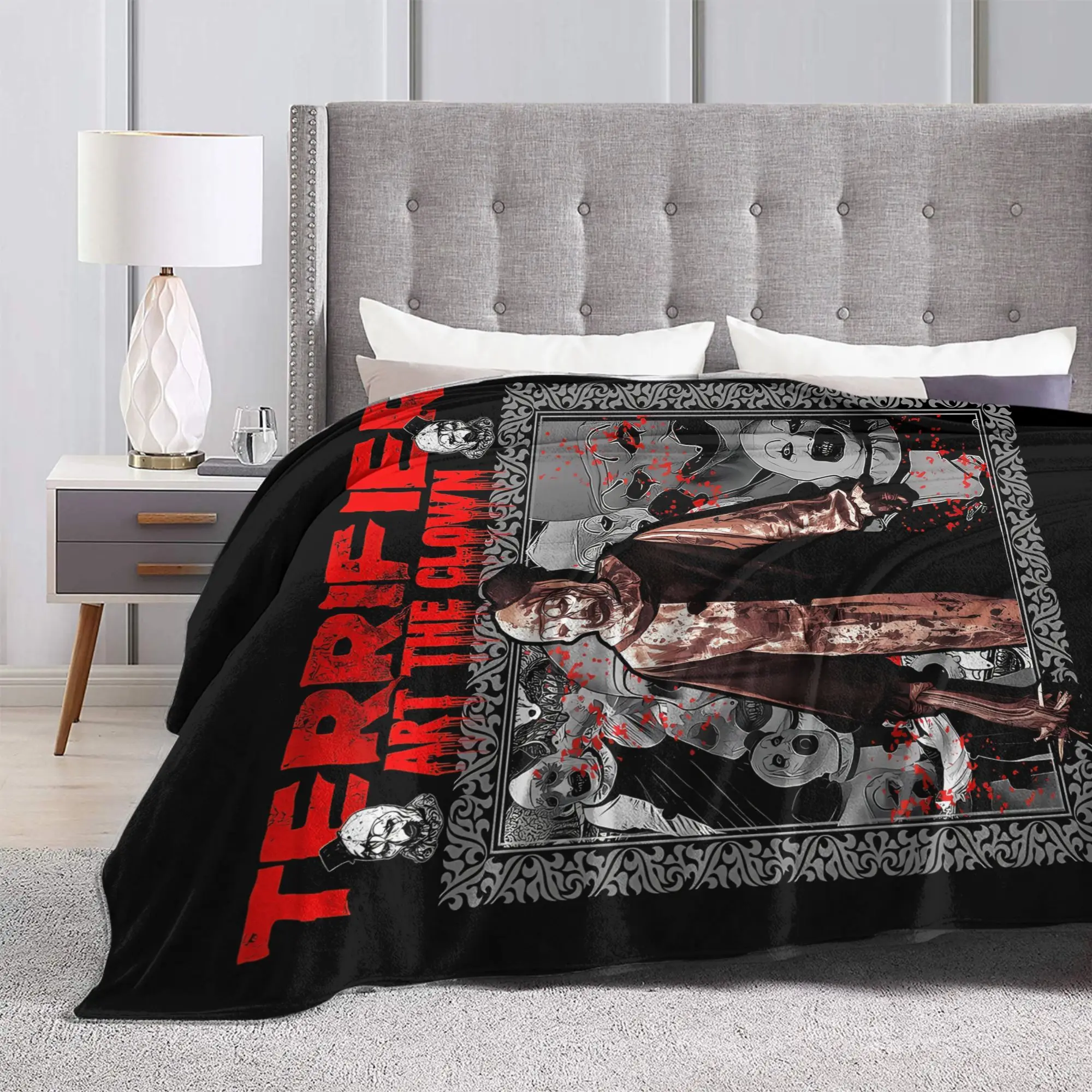Terrifier Movie Flannel Blankets Winter  Super Soft Throw Blanket for Kids Outdoor Funny Bedspread Sofa Bed Cover