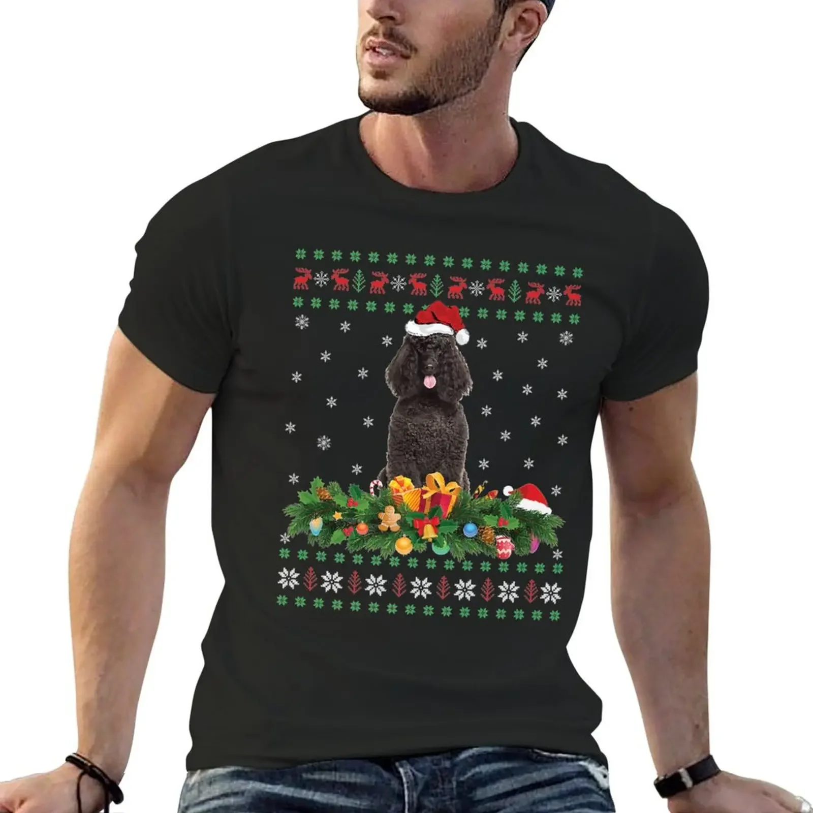 Family Matching Xmas Lighting Ugly Poodle Dog Christmas T-Shirt Aesthetic clothing oversized t shirt mens plain t shirts