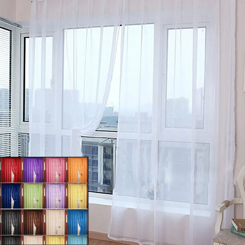 1PC Transparent Window Gauze Mesh Solid Color Curtain Household Products Europe Style Easy To Install Curtain Room Tulle Curtain
