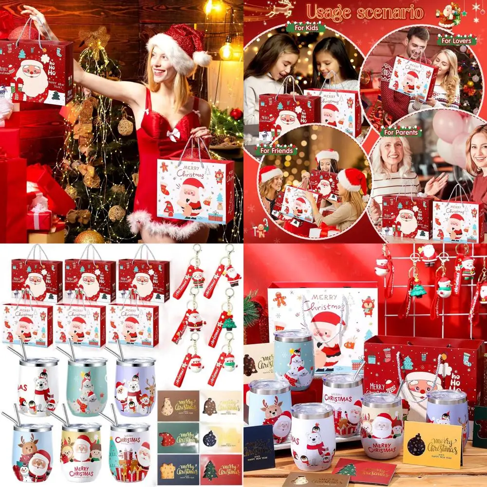 

Набор из 24 рождественских подарков: 6 ассортиментов для коллег, стаканы 12 унций, брелоки, открытки и пакеты