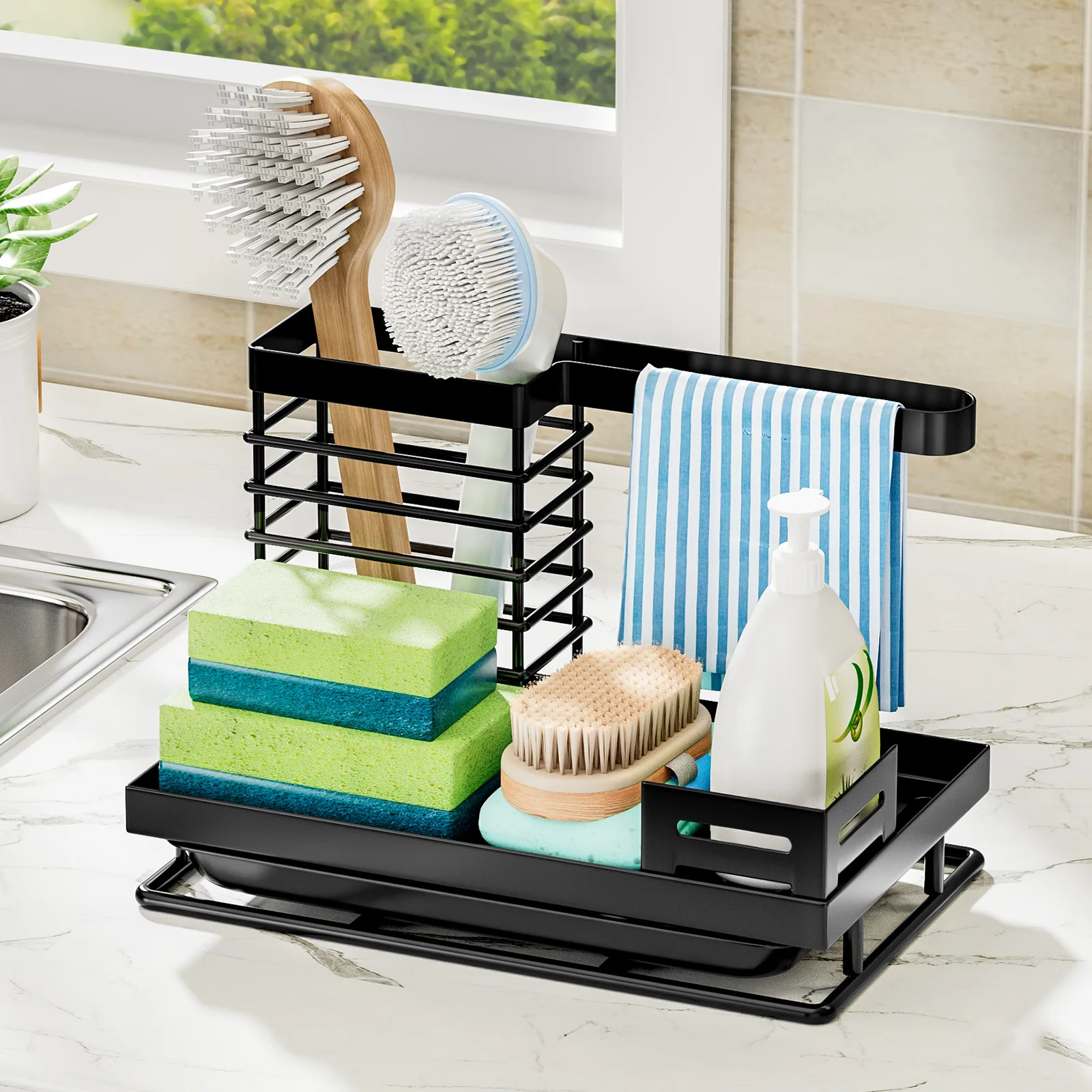 

Shelf Kitchen Rag Sink Countertop Multifunctional Dishcloth Brush Towel Drain Storage Rack