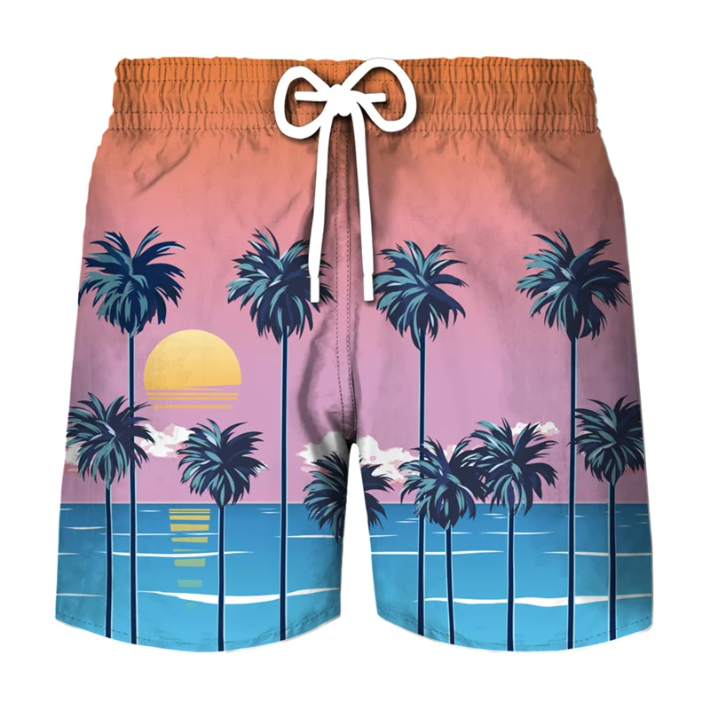 Hawaii Beach Gay Men's Floral Cute Board Shorts Coconut Tree Surfing Pants Men 3D Print Swimsuit Big Size Swimwear Swim Wear