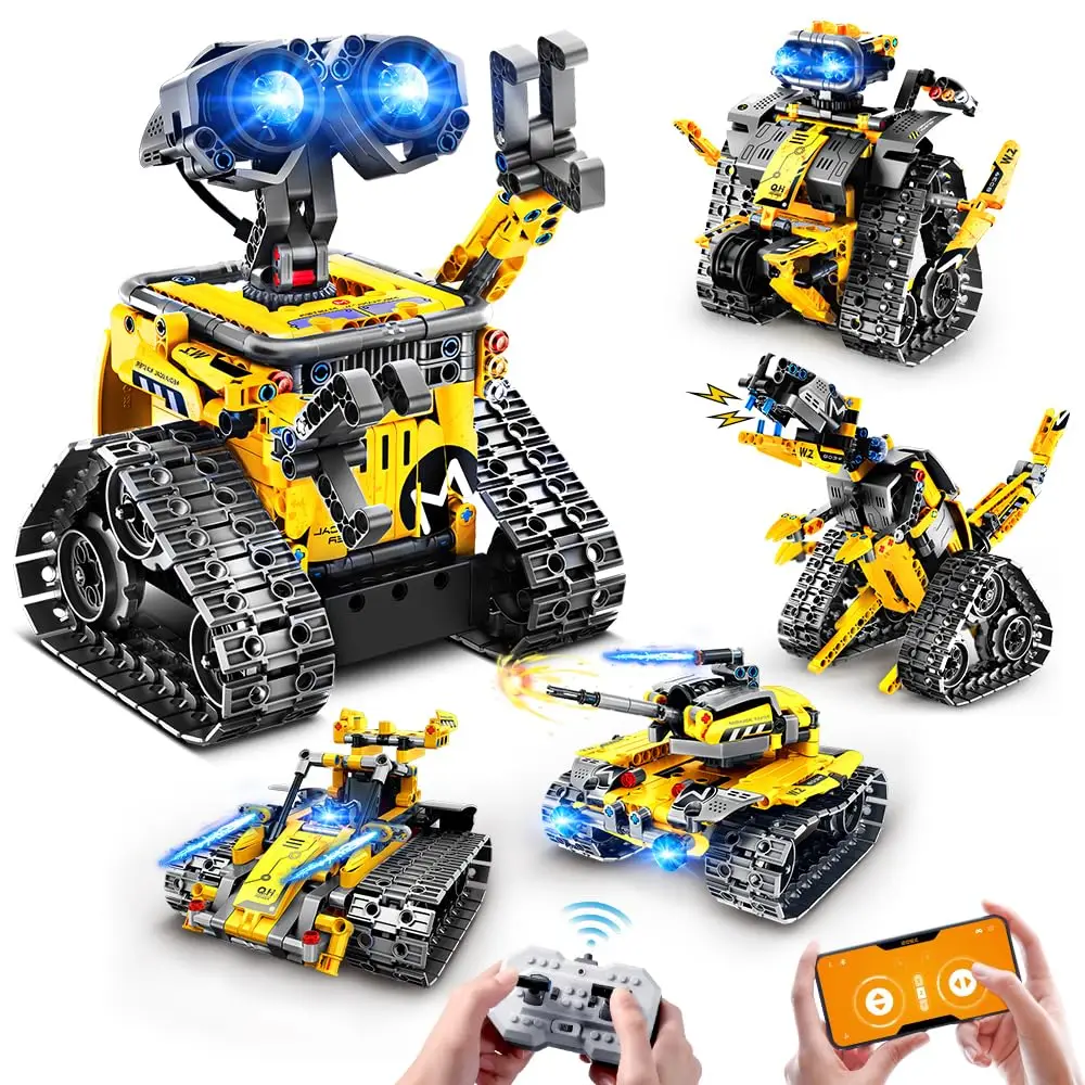 HOGOKIDS Robot Building Toys-520 Pcs 5 in 1 Remote APP Controlled RC Wall Robot Engineer Robot Mech Dinosaur STEM Toys for Age6+