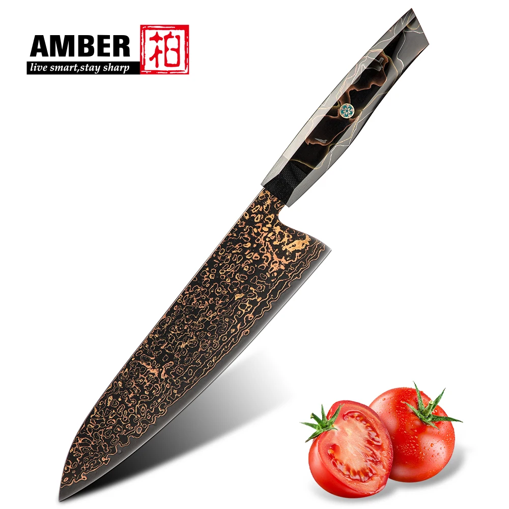 Amber New Arrival Three-color Copper 37 layers Damascus Steel VG10 Mirror polished blade Kitchen Chef Utility Knife Set