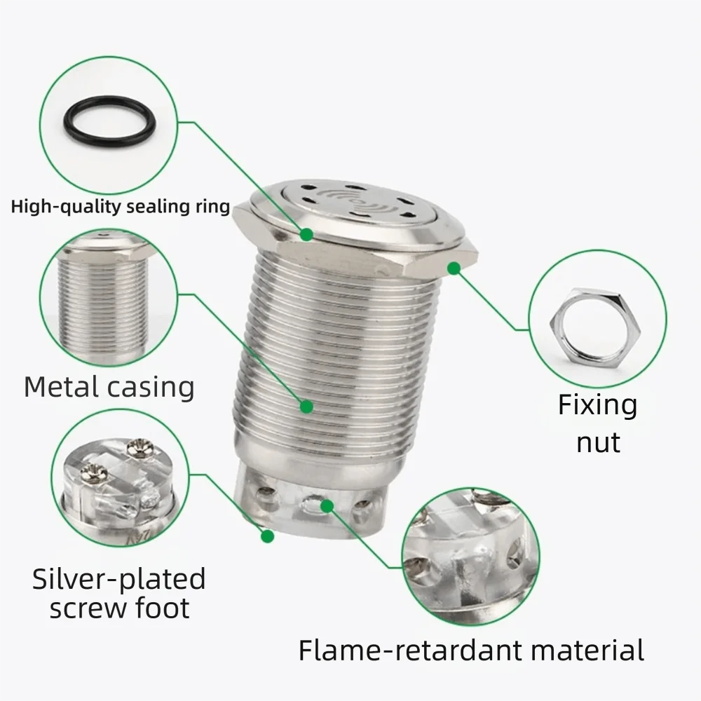 

New 16mm Metal Buzzer High Decibel DB 12V 24V Alarm Indicator Stainless Steel Alarm Sounder