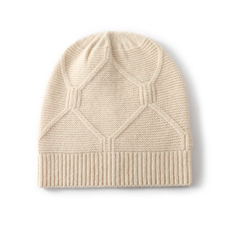 Autumn Winter New 100% Pure Wool Knitted Hat Unisex Woolen Hat Simple Versatile Warm Ear Protection Head Wrap Hat