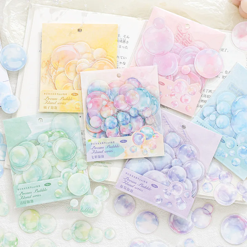 30pcs/1lot Kawaii Scrapbook Stickers  Fantasy Bubble Island Junk Journal Gold Planner Stationery Sticker Planner Decorative