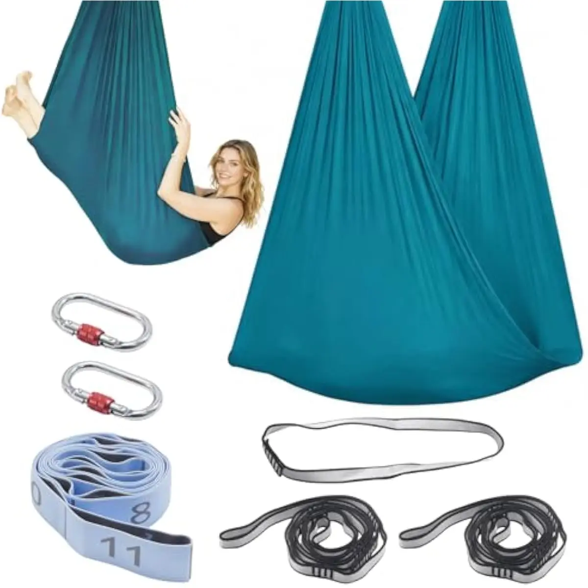 Dark Green Modern Aerial Hammock 157x71 Inches | Nylon Two-Way Stretch Fabric | High-Load Safety Design | Includes Steel Carabin