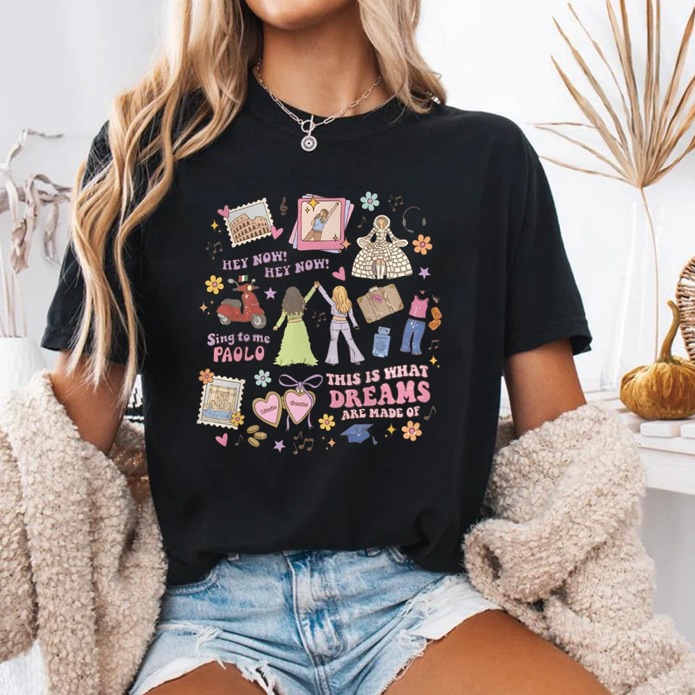 �This Is What Dreams Are Made of“ bedrucktes T-Shirt, Retro-Grafik-T-Shirt, trendige Urlaubshemden, Girls Trip, kurzärmelige, lässige Oberteile – Detail 7