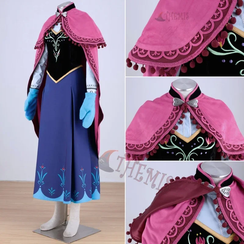 Athemis  Anna Cosplay Costume Princess Dress Cloak Embroidered Clothes Long Printing Skirt For Kids Adult Plus Size