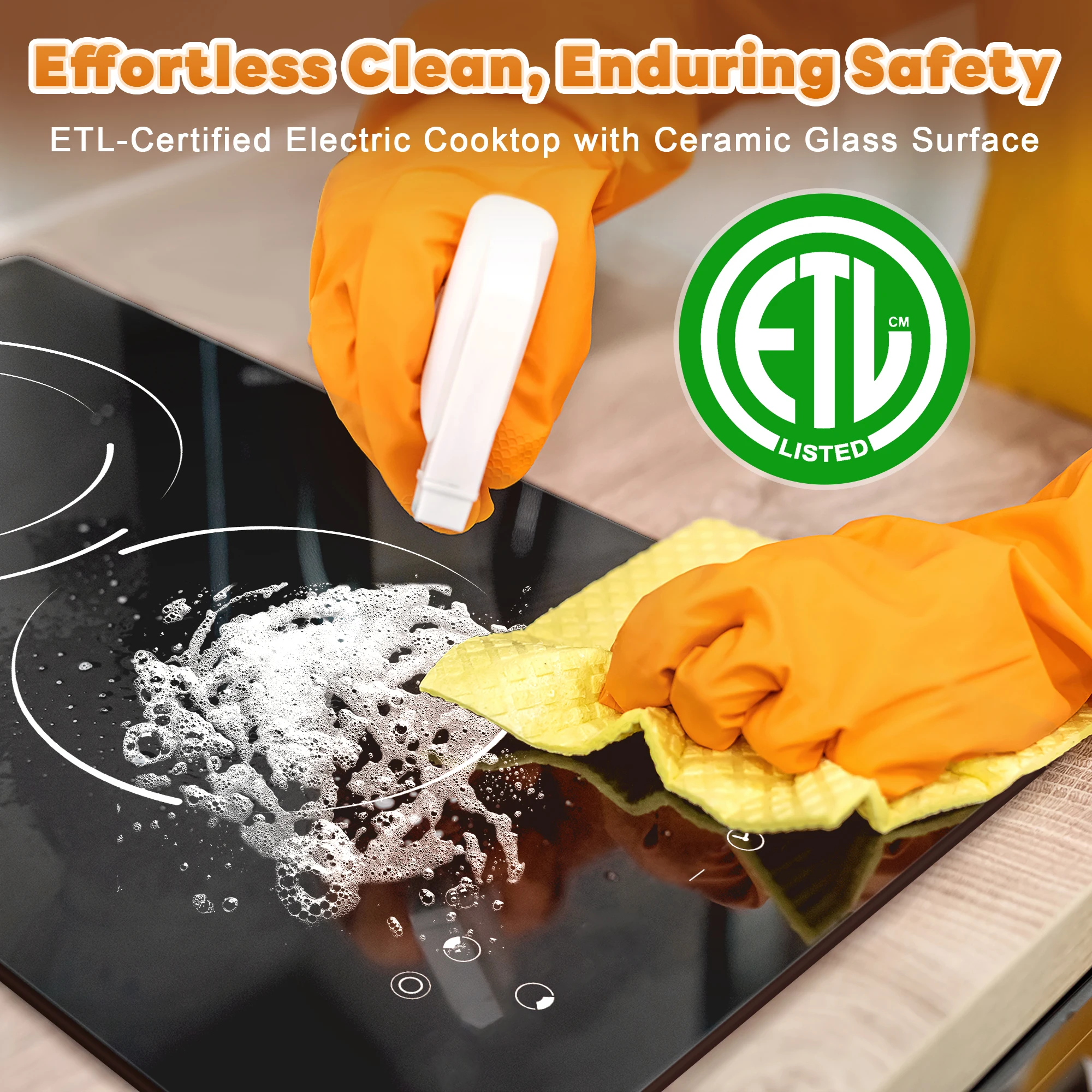 12" 2 Burner Electric Cooktop 1800W, 110V Plug-in, Dual-Ring, Touch Control, Child Lock view 5