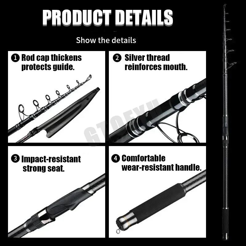 200g Lure 4.5/5.4m Sea Fishing Rod 36T Carbon Fiber Distance Throwing Ocean Boat Fishing Spinning Rod Super Hard Telescopic Rod