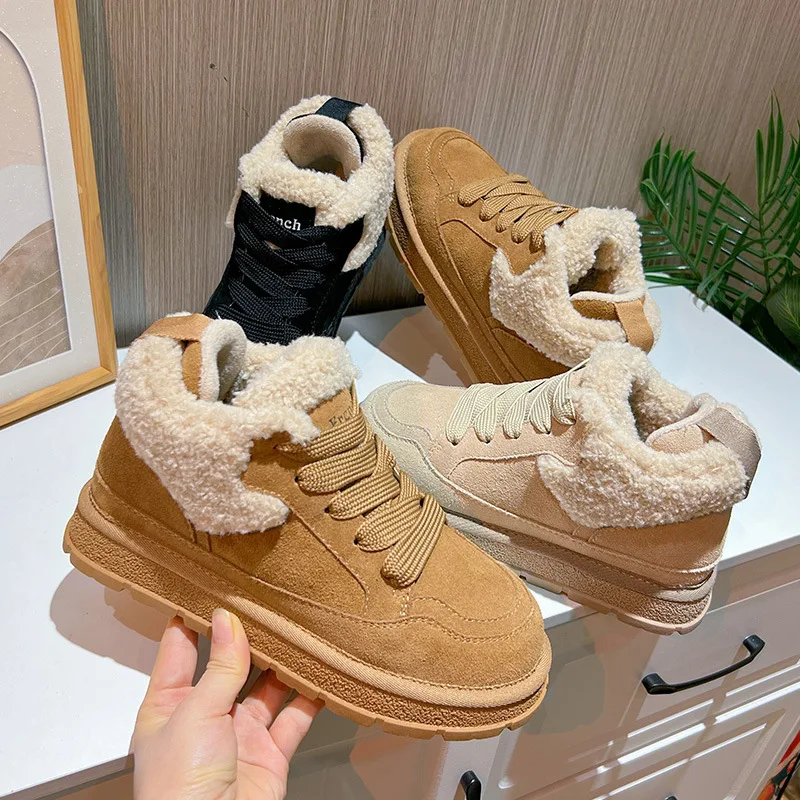 

Женские ботинки из натуральной кожи, Классические ботильоны, повседневная обувь, теплые плюшевые сапоги для снега