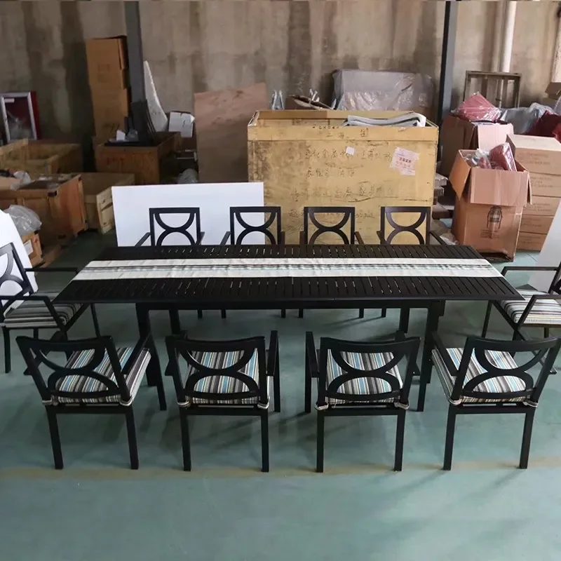 European Cast Aluminum Dining Set 10 Chairs Durable Alloy Table for Garden Villa Courtyard Outdoor Leisure Negotiation