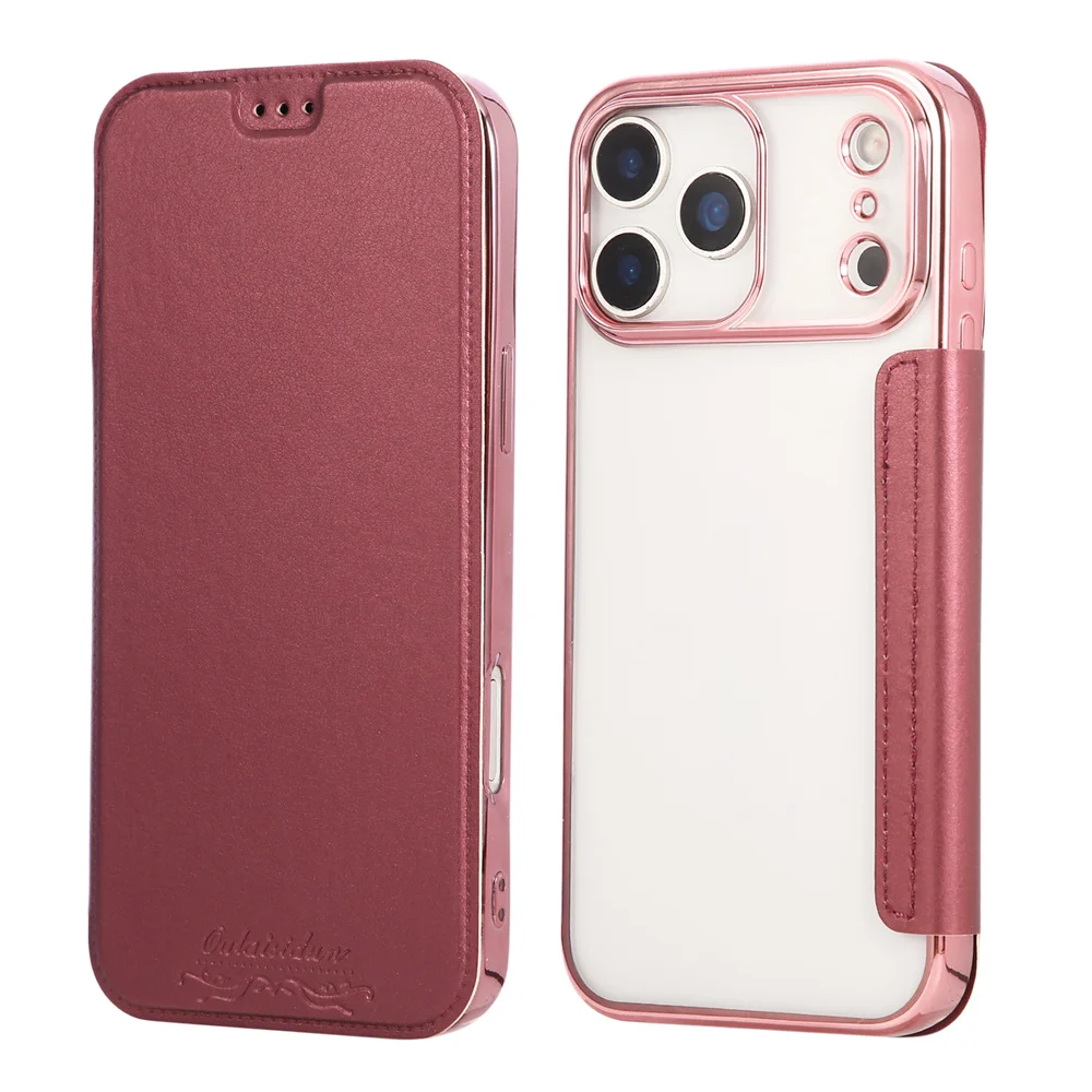 Luxuriöse transparente Flip-Lederhülle mit Kartenfächern für iPhone 18 16 17 Pro Max 14 15 13 12, plattierte weiche Silikonhülle – Detail 13