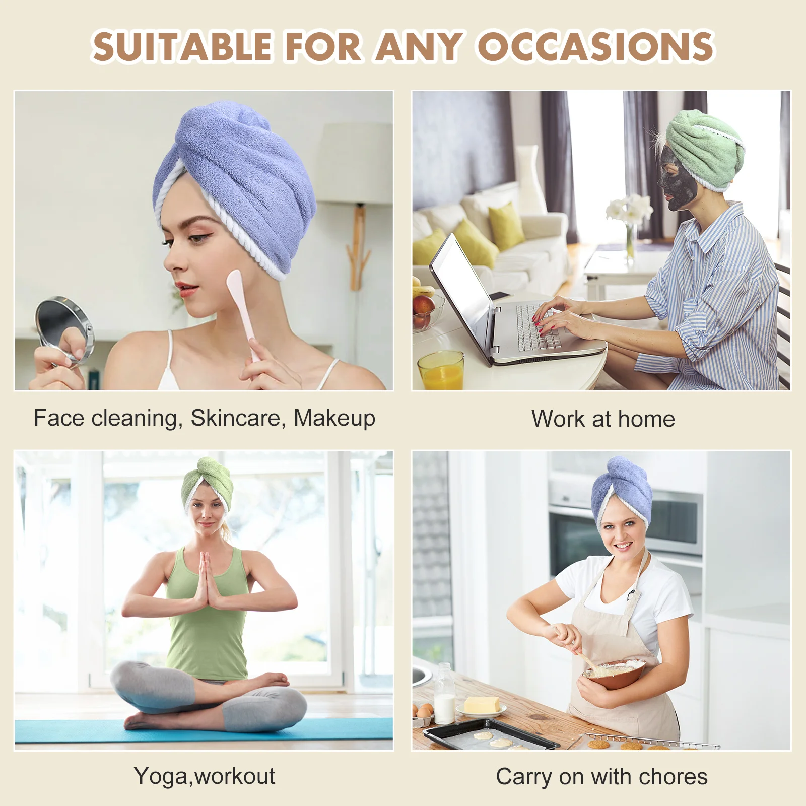 

NOLITOY 2pcs Quick Dry Hair Towel Cap for Women Coral Fleece Drying Turban Wrap Bath Shower Hat