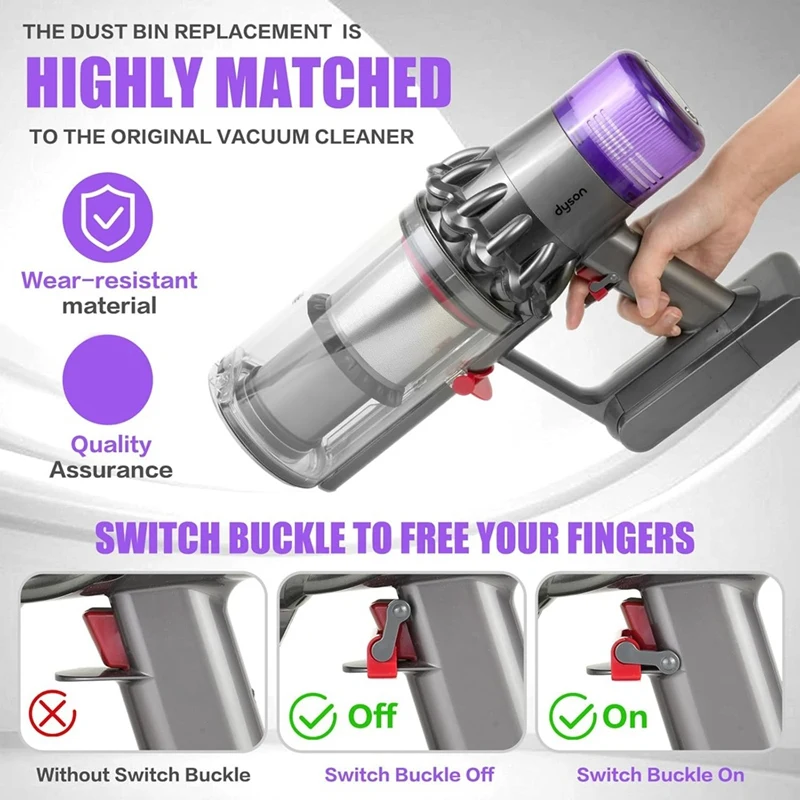 حاوية غبار كبيرة لدايسون V11 V15 SV14 SV15 SV22 مكنسة كهربائية تحل محل حاوية الغبار بقفل مفتاح مرشح HEPA