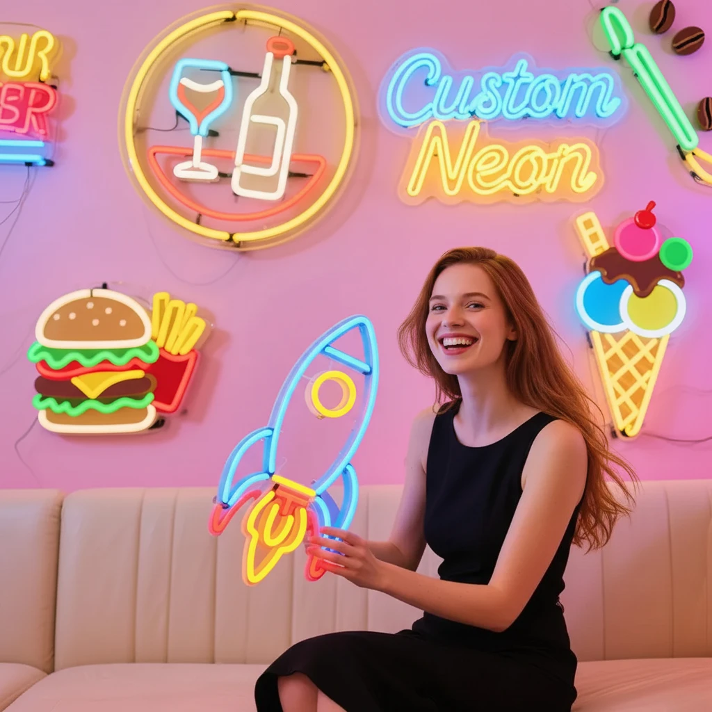 علامات نيون وأكريليك ثلاثية الأبعاد مخصصة للأعمال - تعمل بالطاقة LED مع شعار/اسم مخصص لاستوديو صالون الحلاقة والمقهى وديكور الغرفة